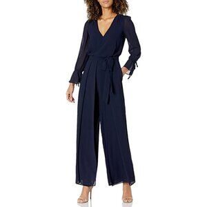 VINCE CAMUTO Womens Sz 2 Navy Blue Chiffon Jumpsuit With Wrap Pant MSRP $168 NEW
